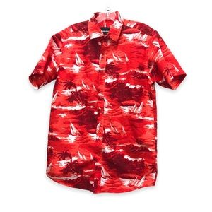 Vertical Sport Tropical Print  Button Down Casual Shirt Men's Size M Red/White